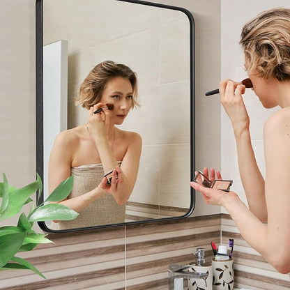 DUMOS Black Metal Bathroom Mirrors for Over Sink, 30x21 Inch Wall Mounted Vanity for Restroom, Farmhouse, Corner, Horizontally or Vertically Hanging