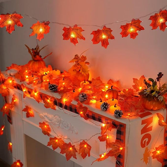 YEGUO 6 PCS Thanksgiving Decorations for Home, Fall Lights Battery Operated, Total 60ft 120 LED Lighted Fall Garland Maple Leaves for Halloween Holiday Autumn Harvest Fall Thanksgiving Decor
