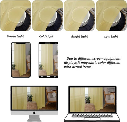 Chyhomenyc Yellow Sheer Curtains 36 inch Length 2 Panels, Light Filtering Voile Rod Pocket Short Window Curtians for Bathroom Living Room Farmhouse Small Windows, 42Wx36L inches
