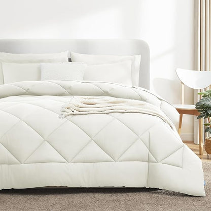 CozyLux Full Size Comforter Sets Ivory - 7 Pieces Bed in a Bag Full, Luxury Soft Bed Set for All Seasons, Bedding Set with Down Alternative Comforter, Sheets, Pillowcases & Shams