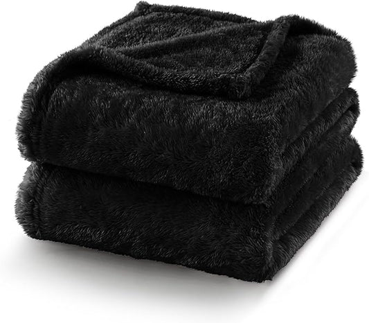 Exclusivo Mezcla Plush Fuzzy Fleece Bed Blanket Queen Size, Super Soft, Fluffy and Warm Blankets Suitable for All Seasons (Black, 90x90 Inches)