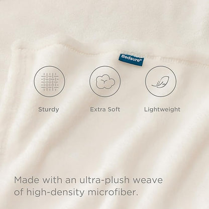 Bedsure Fleece Throw Blanket for Couch Cream - Lightweight Plush Fuzzy Cozy Soft Blankets and Throws for Sofa, 50x60 inches