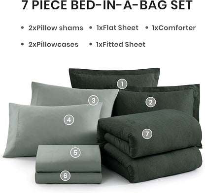 Monbix King Size Comforter Set, Deep Forest King Size Bedding Set Reversible, King Comforter Set 7 Pieces, Cationic Dyeing Bed in a Bag with Comforter, Sheets, Pillowcases & Shams