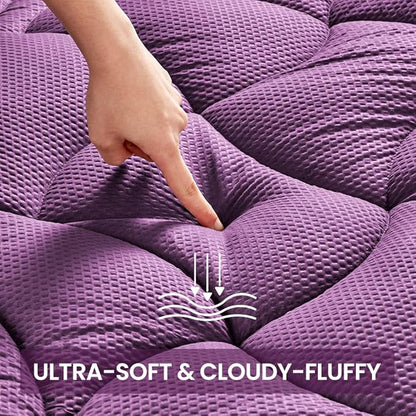 SLEEP ZONE Full Size Cooling Mattress Pad for Double Bed, Premium Zoned Quilted Mattress Topper, Wrap Around Mattress Protector Cover, Machine Wash Durable, Deep Pocket 8-21 inch, Purple, Full