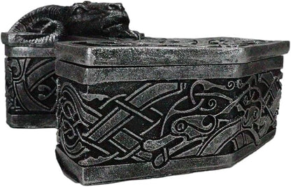 Ebros Gift Viking Ram Skull Thor Hammer Mjolnir with Runes Knotwork Decorative Jewelry Box Figurine Norse God of Thunder Scandinavian Mythology Collectible Trinket Stash Boxes
