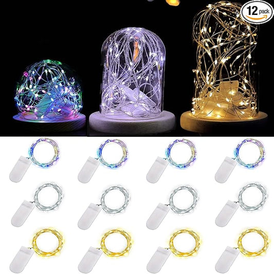 Fairy Lights Battery Operated, 12-Pack Mini String Lights, 20 LED 7ft Twinkle Firefly Small LED Lights for Craft Mason Jars Bedroom Wedding Party Table Christmas Decoration (Mix-Colored)
