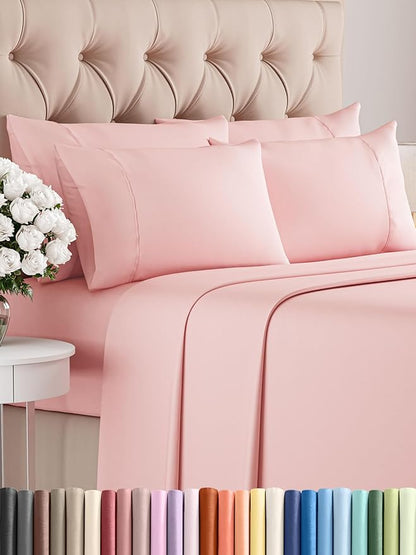 King 6 Piece Sheet Set - Comfy Breathable & Cooling - Ultra-Soft Hotel Luxury Bedding Set with 8-16 Inch Deep Pockets - 1 Flat & 1 Fitted Sheet & 4 Pillowcases - Wrinkle Free & Easy Care - Baby Pink