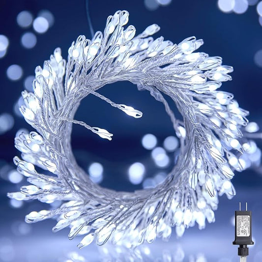 Firecracker Fairy Lights Plug in, 50Feet 1000 LEDs Cluster String Lights Waterproof Silver Wire Starry Firefly Lights for DIY Home Weeding Indoor Outdoor Christmas Tree Decorations, Pure White