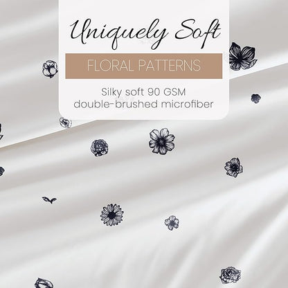 Linen Market Double-Brushed Patterned Microfiber Full Sheet Set 4 Piece – Oeko-TEX Certified Ultra Soft & Wrinkle-Free - 16" Deep Pocket Sheets - Easy Care Full Size - Indigo Flowers Navy