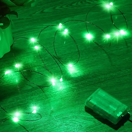 Mini St. Patrick's Day Fairy Lights Battery Operate, 1 Pack Copper Wire 3*AAA Battery Powered Led Starry Fairy String Lights for Bedroom, Christmas, Party, Wedding, Decoration(5m/16ft Green)