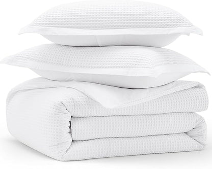 Bedsure Cotton Duvet Cover King - 100% Cotton Waffle Weave Bright White Duvet Cover King Size, GentleSoft™ and Breathable Bedding Set for All Season, 3 Pieces, 104"x90"