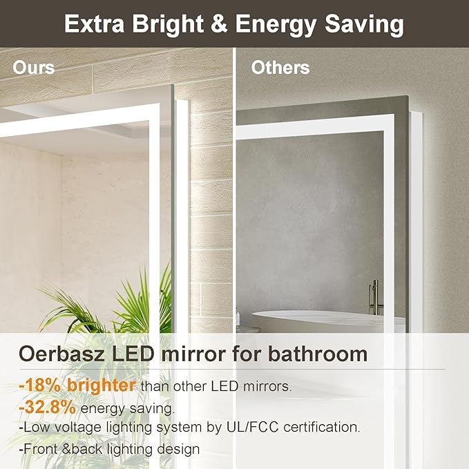 72x36 Large LED Bathroom Mirror with Lights, Brighter Backlit + Front Lit, Tempered Glass, Dimmable, Multiple Light Modes, Anti-Fog Lighted Bathroom Vanity Mirror for Wall, Memory Function