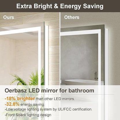 72x36 Large LED Bathroom Mirror with Lights, Brighter Backlit + Front Lit, Tempered Glass, Dimmable, Multiple Light Modes, Anti-Fog Lighted Bathroom Vanity Mirror for Wall, Memory Function