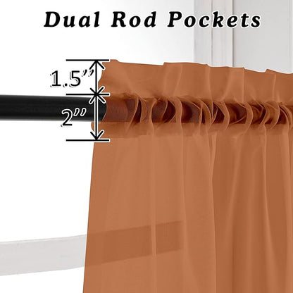 OVZME Orange Sheer Curtains 45 Inches Long 2 Panels, Light Filtering Sheer Curtains for Bedroom, Elegant Airy Draperies for Living Room Nursery Room, Dual Rod Pocket, Each 42Wx 45L