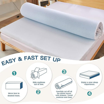 Airensky Queen Mattress Topper, Cooling Gel Infused Memory Foam Topper with Removable Skin-Friendly Cover, Bed Topper for Pressure Relief Back Pain, CertiPUR-US Certified, 2 Inch, 60"x80"
