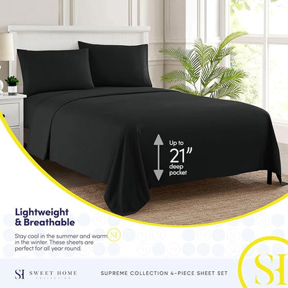 Twin Sheets - Breathable Luxury Sheets with Full Elastic & Secure Corner Straps Built In - 1800 Supreme Collection Extra Soft Deep Pocket Bedding Set, Sheet Set, EXTRA DEEP pocket - Twin, Black