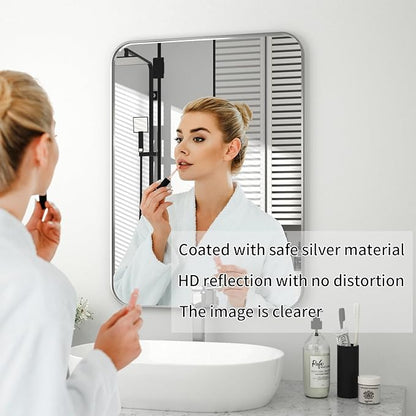 PAIHOME 30x40-Inch Brushed Nickel Bathroom-Vanity-Mirror for Wall - 304 Stainless Steel Silver Frame Bathroom Mirrors, Rectangle Farmhouse Mirror, Vertical Or Horizontal Hanging Modern Mirror