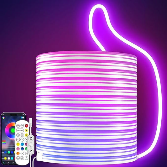 LED Neon Rope Lights, 16.4ft RGB LED Light Strip, 24V Music Sync App/Remote Control DIY Rope Light, IP67 Waterproof Gaming Neon Strip Lights for Bedroom Indoor Oudoor Décor