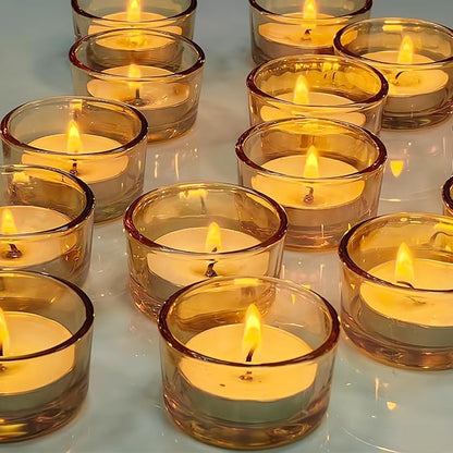 GOLDEAL 60 Pcs Gold Glass Tealight Candle Holders-Tea Candle Holders Bulk - Perfect for Weddings, Parties, Dinners - Ideal for 1.5" Standard Tealights and Candle Moulds