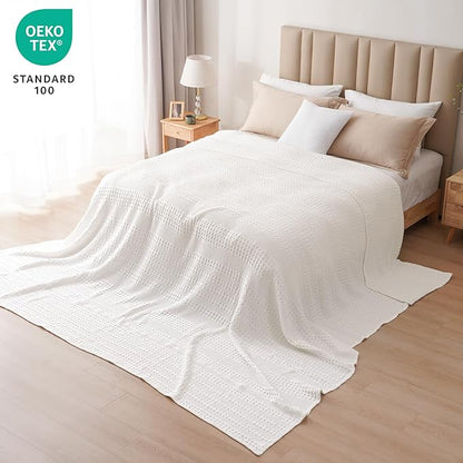 PHF 100% Cotton Waffle Blanket Oversized King 120"x120", Lightweight Breathable Extra Large 10'x10' Blankets for Bed, Giant Big Luxury Aesthetic Woven Bedding for Home Decor, White
