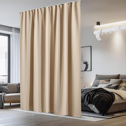 NICETOWN Sliding Door Curtain & Adjustable Ceiling Track Set, W100 xL84 Room Divider Curtain for Office/Hospital Privacy Protection, Thermal Insulated Room Darkning Drape, 1 Panel, Biscotti Beige
