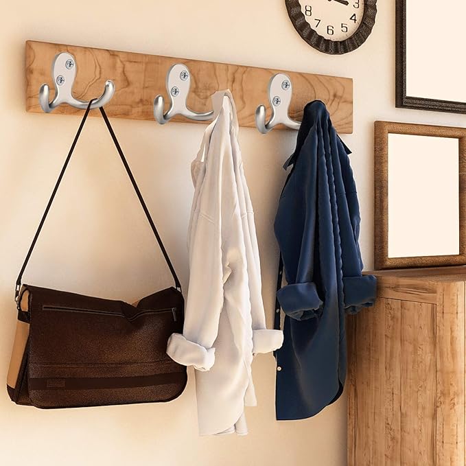 IBosins 8 Pack Heavy Duty Double Prong Coat Hooks Wall Mounted with 16 Screws Retro Double Hooks Utility Hooks for Coat, Scarf, Bag, Towel, Key, Cap, Cup, Hat