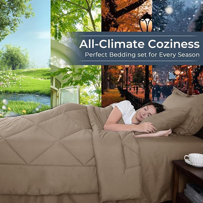 HEVUMYI Khaki Twin-XL Comforter Set - 5-Piece All Season Bed in a Bag Twin-XL, Ultra Soft Bedding Set with Comforter, Flat Sheet, Fitted Sheet, Pillowcases, Pillow Shams