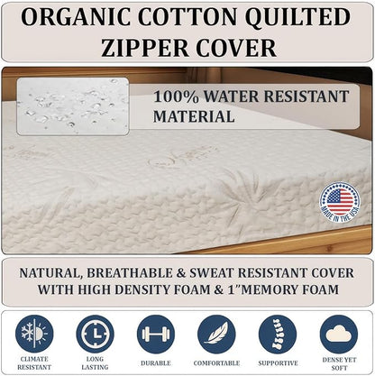 Foamma 3” x 39” x 75” Camper/RV Travel Gel Memory Foam Foam Bunk Mattress, Organic Cotton Cover, Made in USA, Comfortable, Travel Trailer, CertiPUR-US Certified