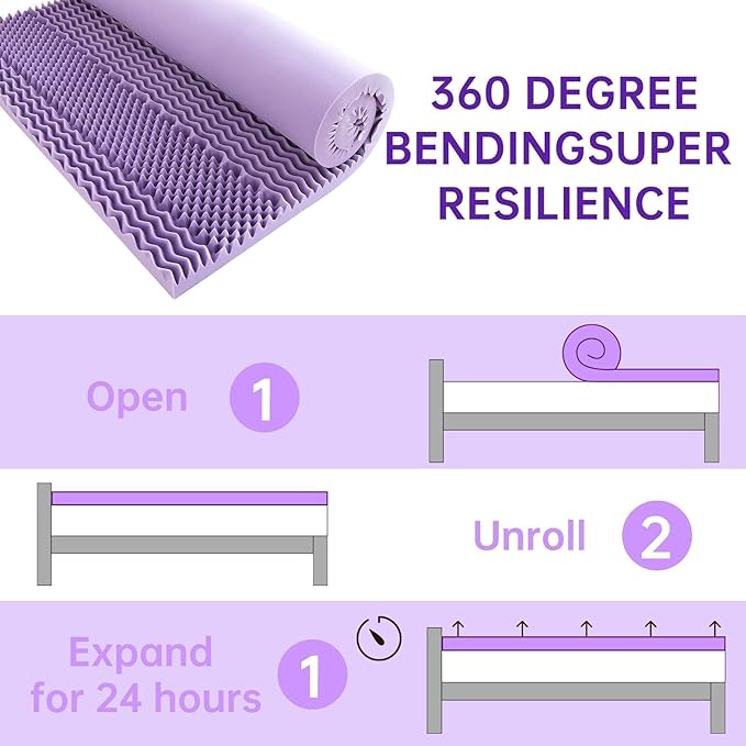 MUXHOMO 2 Inch 7-Zone King Mattress Topper, Egg Crate Foam Mattress Topper King Size for Back Pain, Lavender Cooling Gel Infused Bed Pad, CertiPUR-US and Oeko-TEX Certification (76"×80")