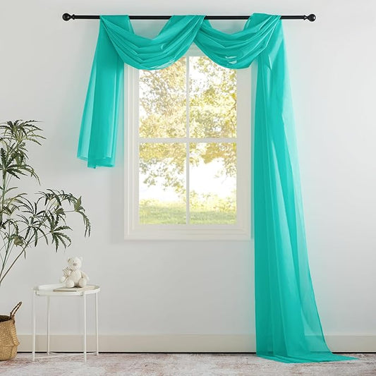 NICETOWN Voile Sheer Scarf for Windows - Luxury Decorative Fresh Color Valance Topper Chic Voile Sheer Drape for Beach House (Pool Blue, 1-Pack, W60 x L216)