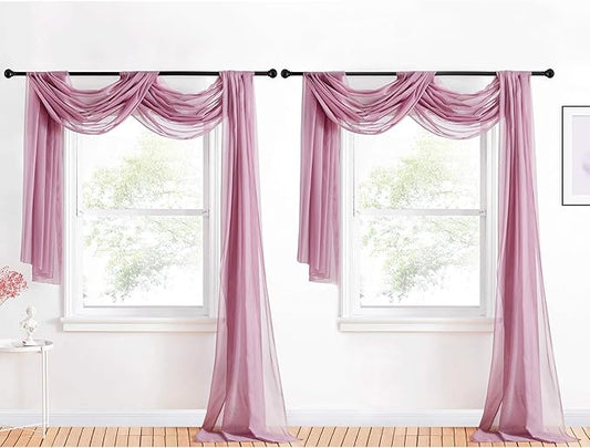 NICETOWN Canopy Bed Curtain Scarfs 216 inch Length, Decorative Voile Sheer Window Drapes for Wedding/Party/Table Cloth, Purple, 60" Wide Per Panel, Set of 2
