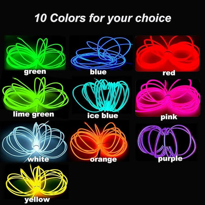 MaxLax EL Wire Ice Blue, 2M Portable Battery Pack Neon Light Strip 360° Cuttable Glowing Rope Lights for Parties, Halloween, DIY Decoration