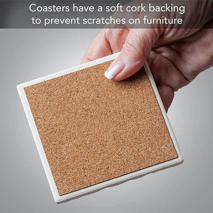 Thirstystone Let It Snow 4 Pack Assorted Tumbled Tile Stone Coasters with Protective Cork Backing 4" Square Manufactured in The USA