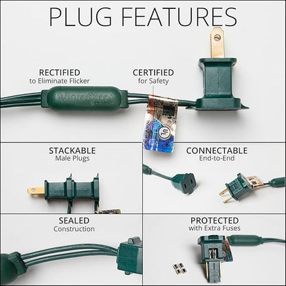C7 LED Faceted Blue Prelamped Light Set, Green Wire - 25 C7 Blue LED Christmas Lights, 8" Spacing