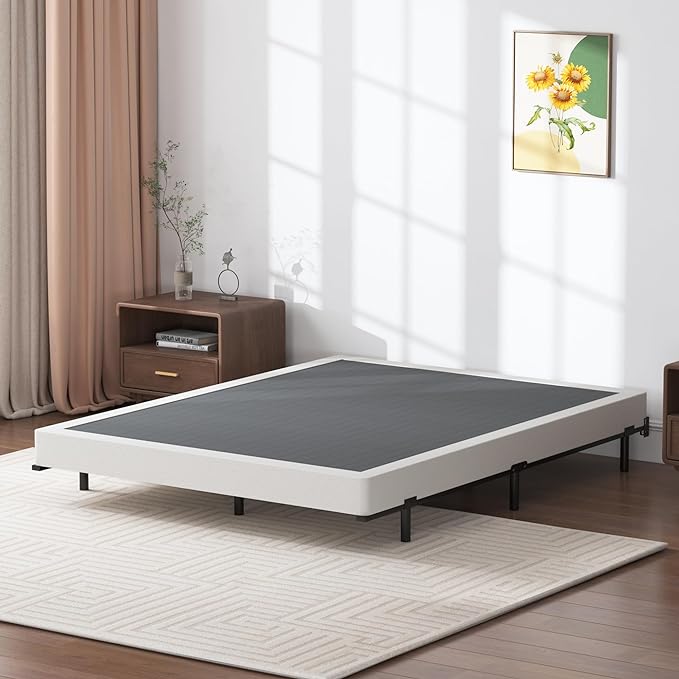 Box Spring Queen - 3 Inch Heavy Duty Low Profile Metal Queen Box Springs for Bed, Mattress Foundation, Easy Assembly,Easy Clean Cover