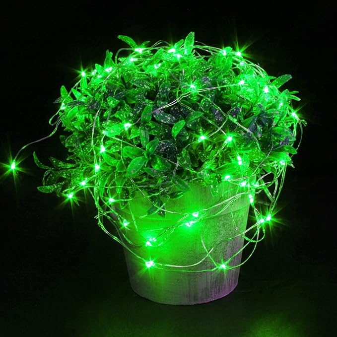 CYLAPEX 6 Pack Green Fairy Lights String Battery Operated Fairy Lights Firefly Lights LED Starry String Lights 3.3ft 20 LEDs Silvery Copper Wire for Christmas DIY Decoration Costume Wedding Party