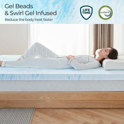 LINSY LIVING 3 Inch Mattress Topper Full, Cooling Gel Infused Swirl Memory Foam, Soft Mattress Topper for Firm Mattress, CertiPUR-US Certified Bed Topper, Full Size