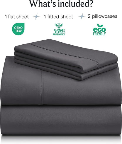 LuxClub 4 PC California King Size Sheet Set Sheets Deep Pockets Wrinkle Free Cooling Sheets Machine Washable Hotel Bedding Silky Soft - Dark Grey California King