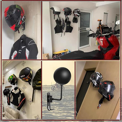 SANGMO 3 Pack 180° Motorcycle Helmet Rack, Rotation Metal Helmet Holder Wall Mount, Helmet Holder Bike with 2 Hooks Helmet Hanger for Motorcycle Bike Coats, Caps, Baseballs, Rugby Helmet(3 Pack)