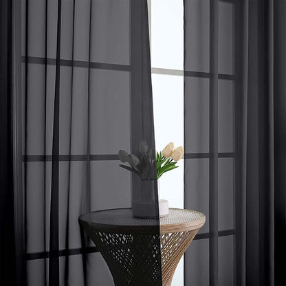 OWENIE Black Sheer Curtains 108 Inches Long for Living Room Bedroom 2 Panels Set, Lightweight Airy Black Sheer Curtain, Filmy Rod Pocket, 2 PCS, Each 59" W x 108" L
