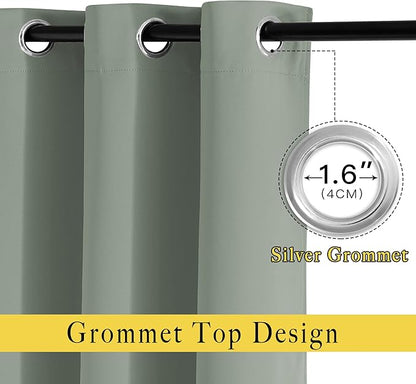 NICETOWN Room Darkening Curtains for Room Divider, Grommet Thermal Curtains Light & Sound Reducing Window Treatments for Sliding Glass Door, W66 x L110, Sage Green, 2 Panels
