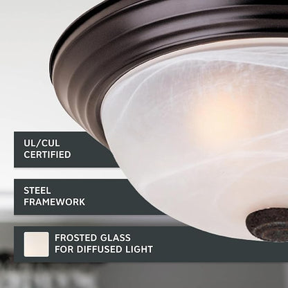 DESIGNERS FOUNTAIN Reedley 2-Lights Flush Mount Ceiling Light, 11 Inch Lighting Fixture for Kitchen, Bedroom, Bathroom, and Hallway, White Alabaster Glass, Oil Rubbed Bronze, 1257S-ORB-AL