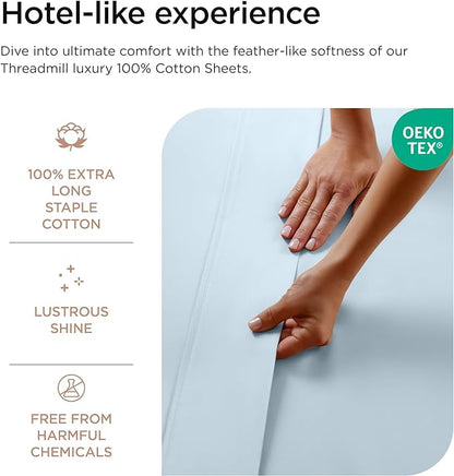 Threadmill Luxury 800 Thread Count 100% Cotton Sheets - Light Blue Sateen Weave Twin Size Bed-Sheets, Better Than Egyptian Cotton,3 Pc Solid Soft Bedding Set, Fits 15" Deep Pocket
