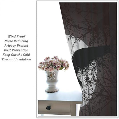 Cool Raven Print Blackout Curtains for Bedroom,Vintage Nordic Viking Theme Dead Tree Crow Full Moon Rod Pocket Thermal Insulated Room Darkening Curtains 2 Panels 45L x 21W