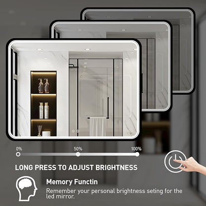 43X36 Inch Black LED Bathroom Mirror with Lights,Metal Frame Lighted Vanity Mirror,Anti Fog,Dimmable(Horizontal/Vertical)