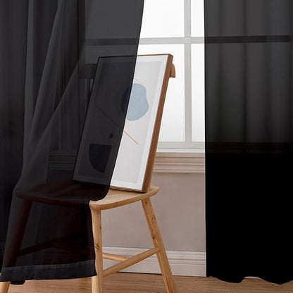 Aiyufeng 2 Pack: Basic Black Sheer Curtain Drapes for Living Room 84 Inch Length 2 Panels, Light Filtering Voile Drapes for Bedroom, Patio, Sliding Door, Each 59" W x 84" L, Black