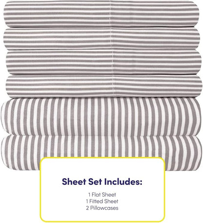 Twin Size Bed Sheets - 4 Piece 1500 Supreme Collection Fine Brushed Microfiber Deep Pocket Twin Sheet Set Bedding - 1 EXTRA PILLOW CASES, GREAT VALUE, Twin, Classic Stripe Gray