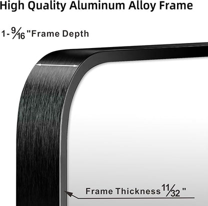 Black Bathroom Mirror for Wall, 30x36 Inch Brushed Matte Black Metal Framed Rectangle Wall Mirror for Bathroom Vanity, Living Room, Bedroom, Farmhouse, Hangs Vertically or Horizontally