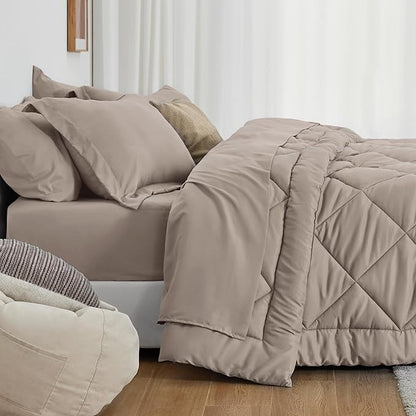 Love's cabin Full Comforter Set Burlwood, 7 Pieces Full Bed in a Bag, All Season Full Bedding Sets with 1 Comforter, 1 Flat Sheet, 1 Fitted Sheet, 2 Pillowcase and 2 Pillow Sham