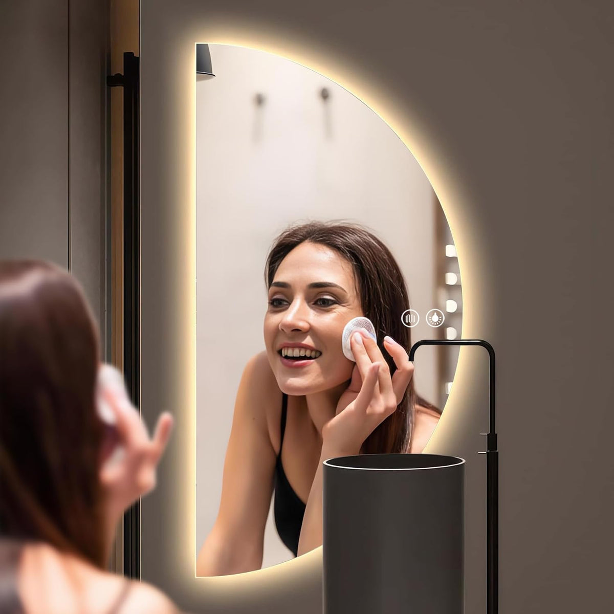 YUDACHU 44"X22" LED Half Circle Mirror with Light, 3-Color Backlit Dimmable, Anti-Fog